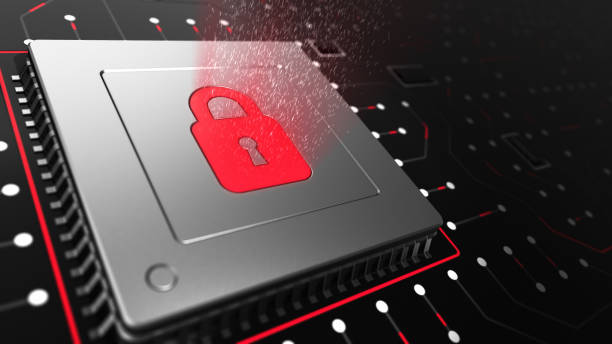 istock 3D Render of a CPU on a motherboard with Locked CPU symbol 865797558