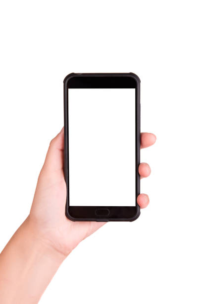 istock A girl is holding a smartphone on a white background 865801638