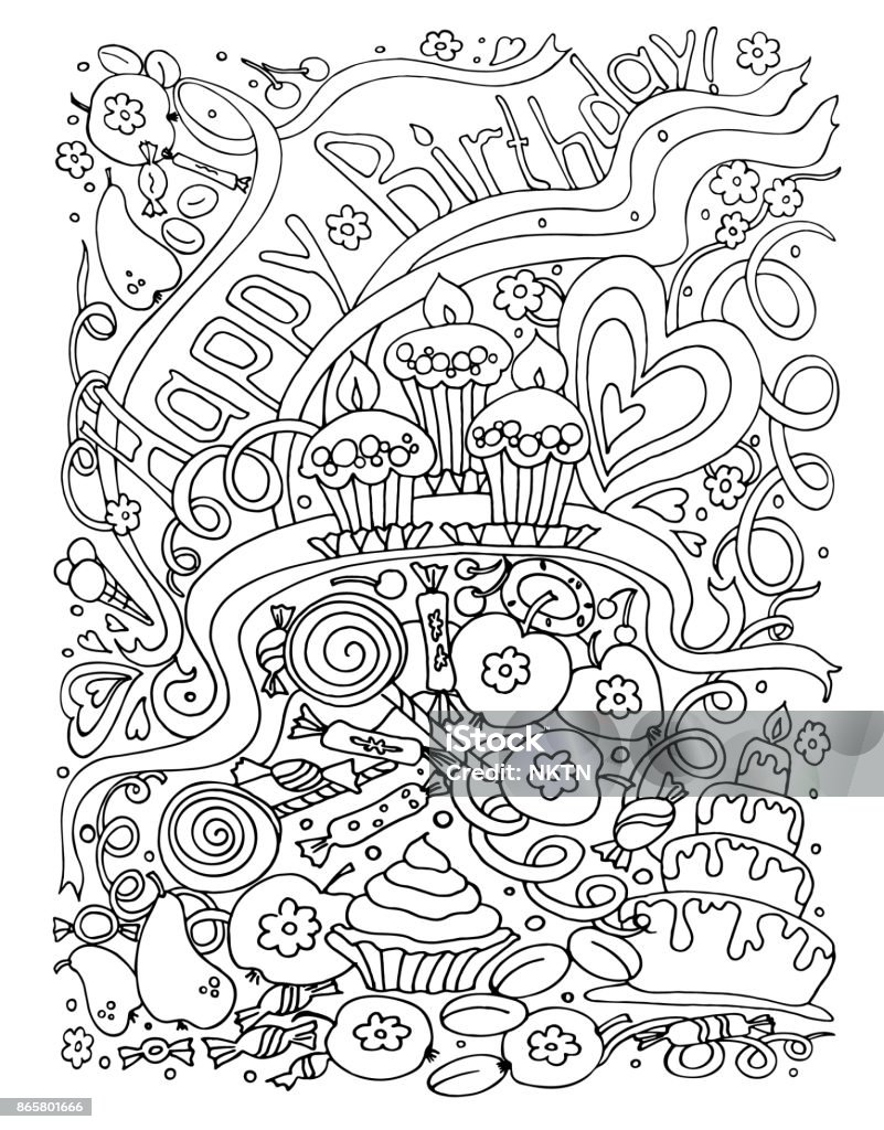 kleurplaat verjaardag volwassenen - 4 Kleurplaat Verjaardag Achtergrond Stockvectorkunst en meer beelden van Verjaardag - Verjaardag, Kleuren, Achtergrond - Thema - iStock