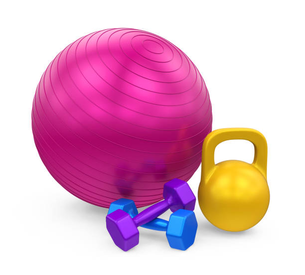 istock Fitness Ball, Dumbbells and Kettlebell Isolated 865805270