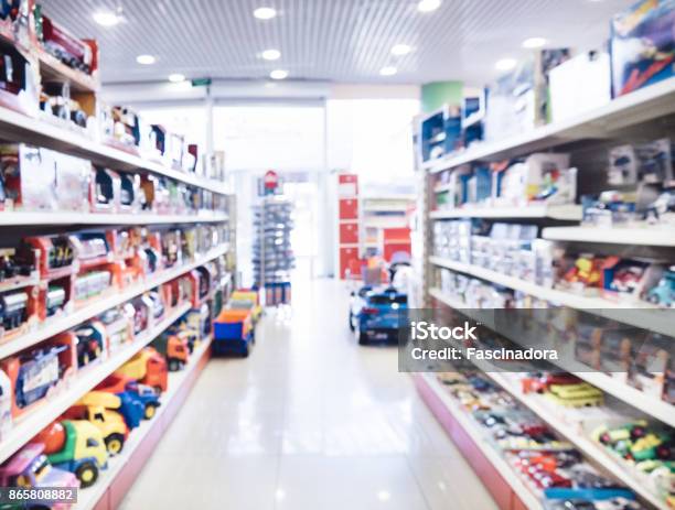 Blurred Of Kids Toy Store Stock Photo - Download Image Now - Toy, Store, Aisle