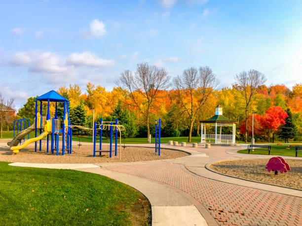 Children's Playground in Autumn Crofters Park, Ontario Woodbridge stock pictures, royalty-free photos & images