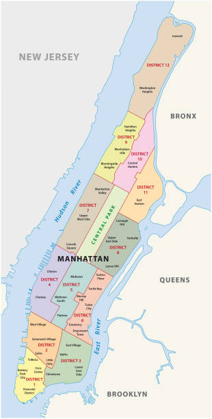карта района нью-йорк, манхэттан - manhattan stock illustrations