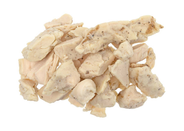 istock Portion of chicken breast chunks on a white background 865820916