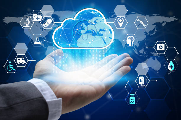 istock hand holding with virtual screen cloud computing and medical and health care Interface Icons global network  Cyber Security Data Protection Business Technology Privacy concept, Internet Concept of global business, cloud computing concept 865829712