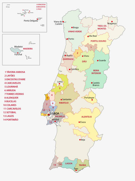 mapa regionów winiarskich portugalii - portugal stock illustrations