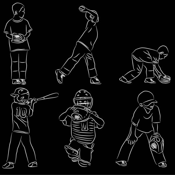 pozycje baseball linii art ligi młodzieży - baseball baseball player baseballs catching stock illustrations