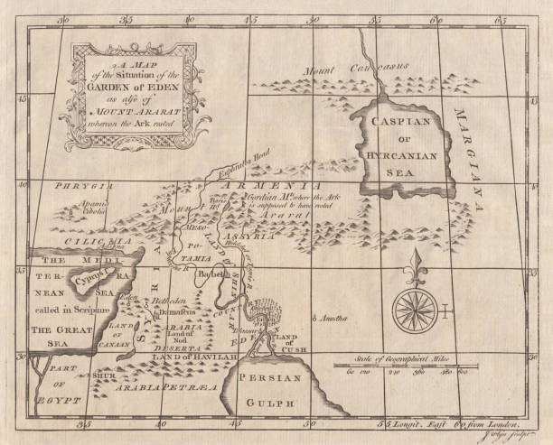 mapa edenu i góry ararat, grawerowanie miedzianego, opublikowana 1774 - ararat stock illustrations