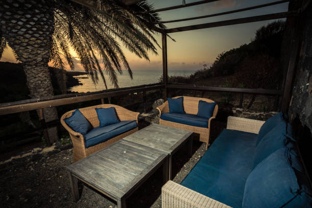 istock Sea view from a terrace at sunset. 865847536