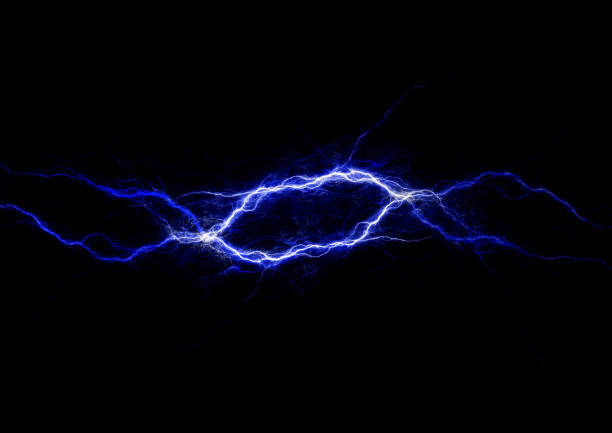 istock Orange and blue lightning, abstract fractal background 865860082