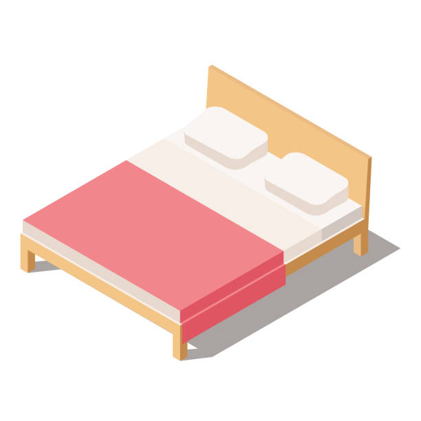 duże łóżko dla dwóch lub jednej osoby w izometrii - pillow symbol blanket computer icon stock illustrations