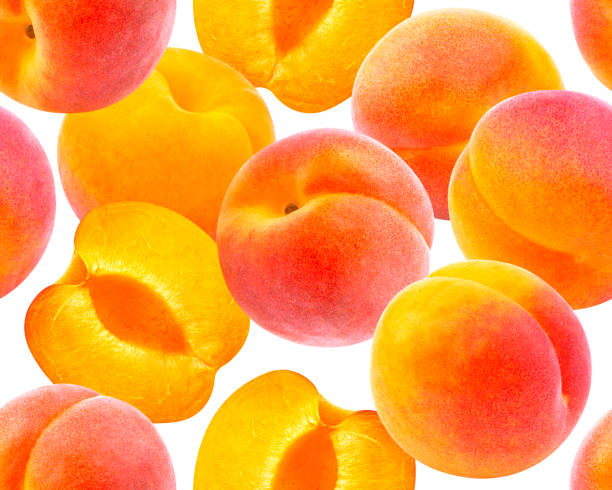 istock Peach seamless pattern. Ripe peaches isolated on white background 865861330