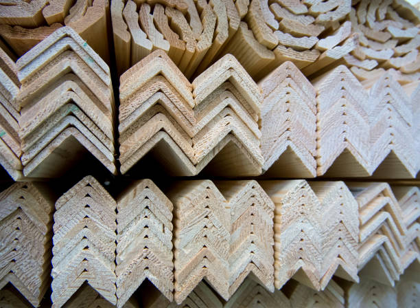 empilhamento com perfil de canto de madeira em estoque - material variation timber stacking - fotografias e filmes do acervo