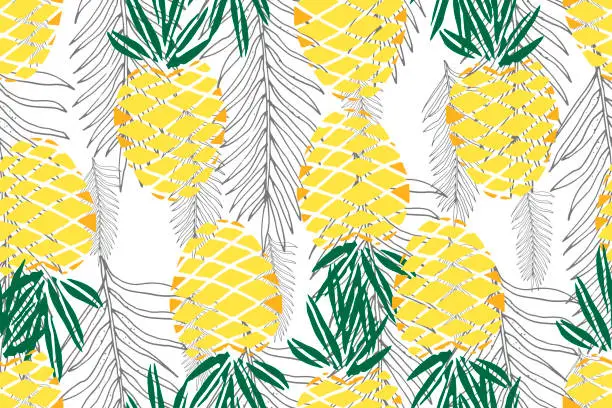 Vector illustration of Tropical seamless pattern. Ripe juice fruits. Hand drawn vector background.