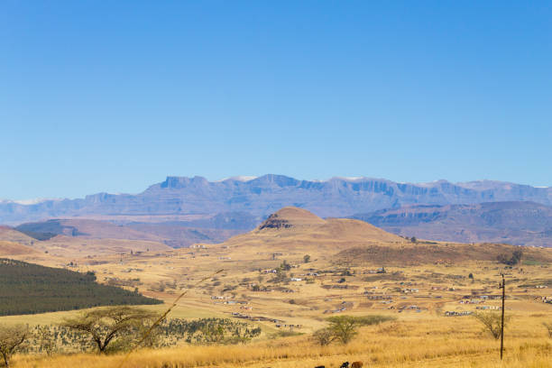 Landscape from South Africa along the road to Dragon's mountains. Drakensberg panorama.