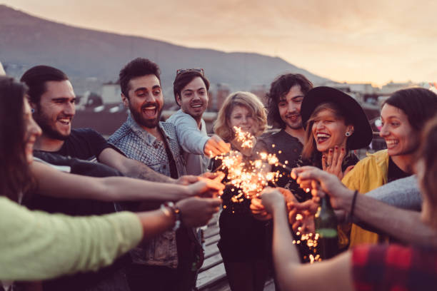 istock Friends celebrating New Year on the terrace 865867612