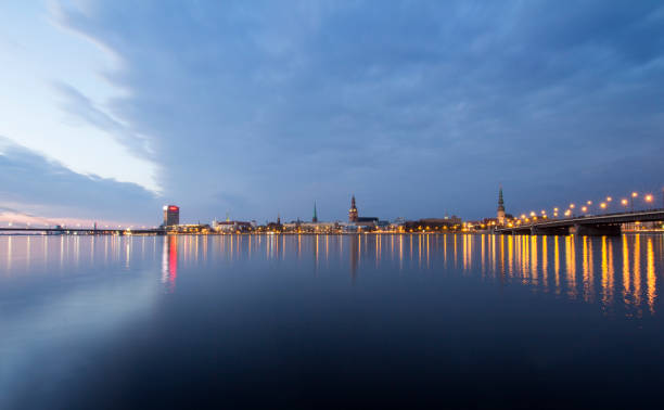 istock Panoramic view of Riga city, Latvia at blue hour 865868344