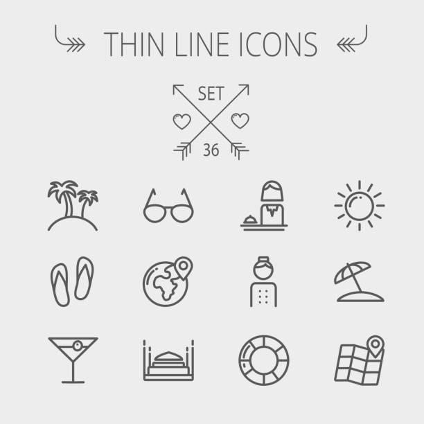 die dünne linie-icon-set - golf symbol icon set computer icon stock-grafiken, -clipart, -cartoons und -symbole