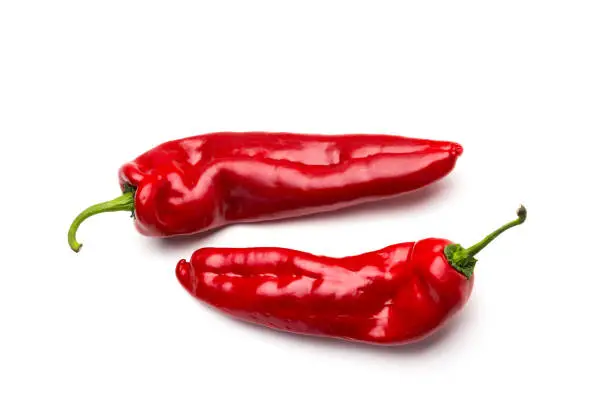 Photo of Red peppers on white background