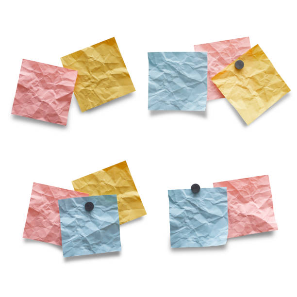 istock ISOLATED ON WHITE BACKGROUND OF BLANK CRUMPLED PAPER NOTES. BLANK CRUMPLED  STICKER NOTES FOR ADD TEXT MESSAGES. 865875304