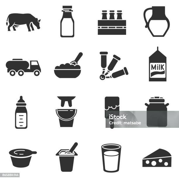 Milk And Dairy Products Monochrome Icons Set Stock Illustration - Download Image Now - Icon Symbol, Dairy Product, Symbol