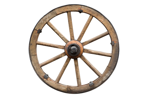 wooden wheel isolated on white with clipping path included