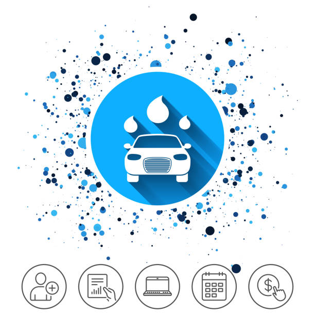 illustrations, cliparts, dessins animés et icônes de icône de signe de lavage de voiture. automatisé teller. goutte d'eau. - calendrier de lavent