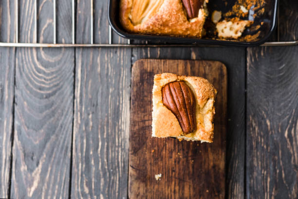 Pear fall season cake on dark background