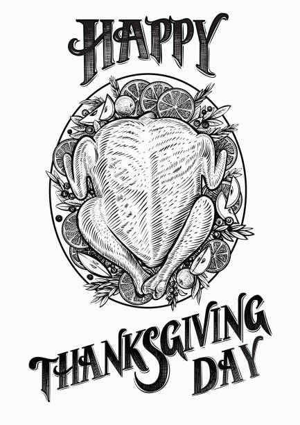 ilustrações de stock, clip art, desenhos animados e ícones de turkey hand drawn vector illustration. happy thanksgiving day card. - fruit front view isolated berry fruit
