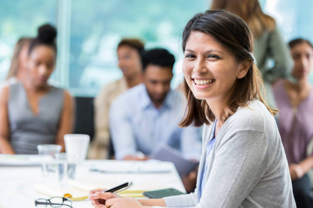 istock Confident businesswoman attends seminar 865902972