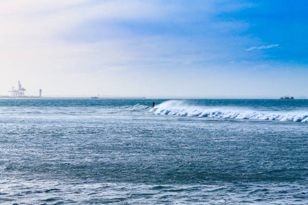 Port Elizabeth beach view, South Africa panorama. Indian ocean landscape. Waves and windsurf