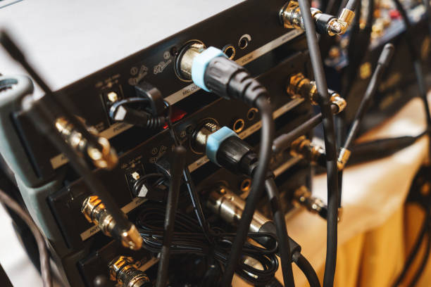 istock The back panel of special audio equipment for connecting audio cables. 865910846