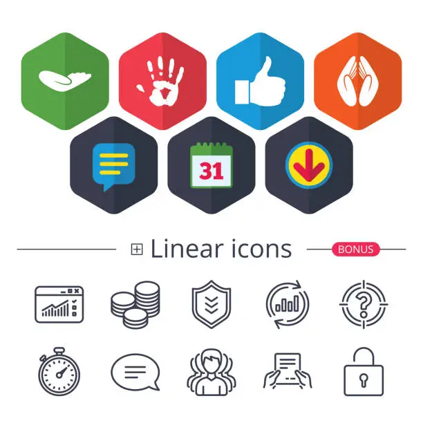 Vector illustration of Hand icons. Like thumb up and insurance symbols.