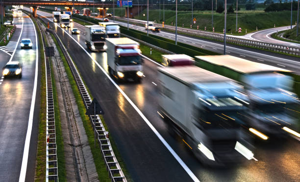 istock Trucks on four lane controlled-access highway in Poland 865919590
