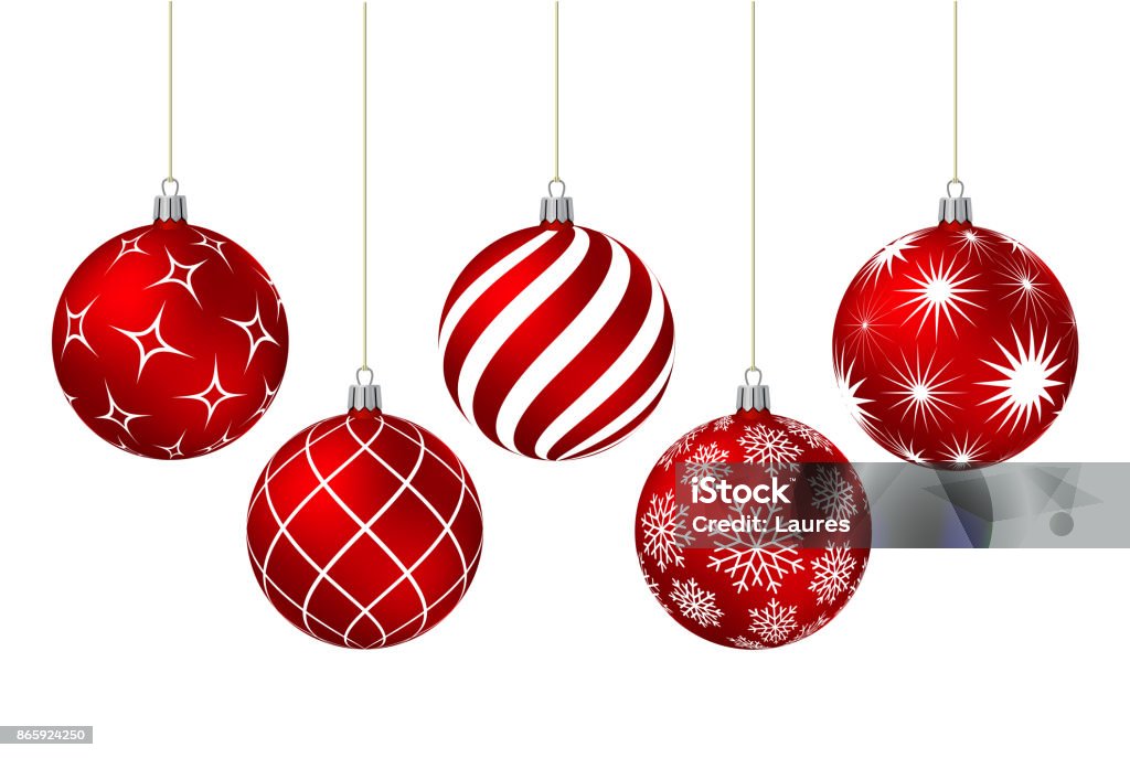 Rote Weihnachtskugeln mit verschiedenen Mustern - Lizenzfrei Christbaumkugel Vektorgrafik