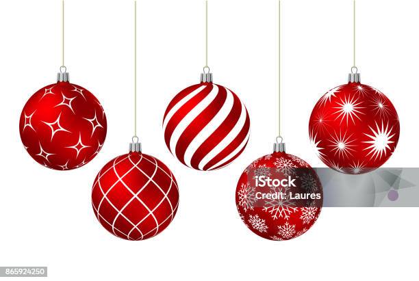 Rote Weihnachtskugeln Mit Verschiedenen Mustern Stock Vektor Art und mehr Bilder von Christbaumkugel - Christbaumkugel, Weihnachten, Rot