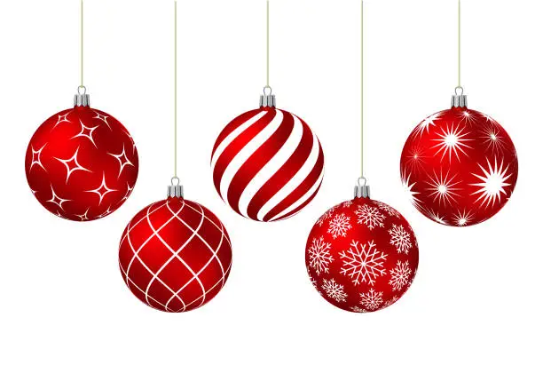 Vector illustration of Red christmas balls with different patterns