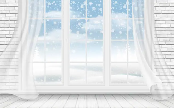 Vector illustration of View of the winter landscape through the window