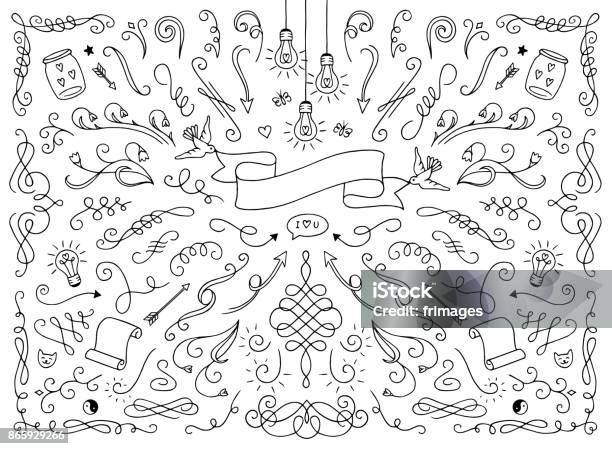 Text Decoration Elements Stock Illustration - Download Image Now - Flourish - Art, Border - Frame, Doodle