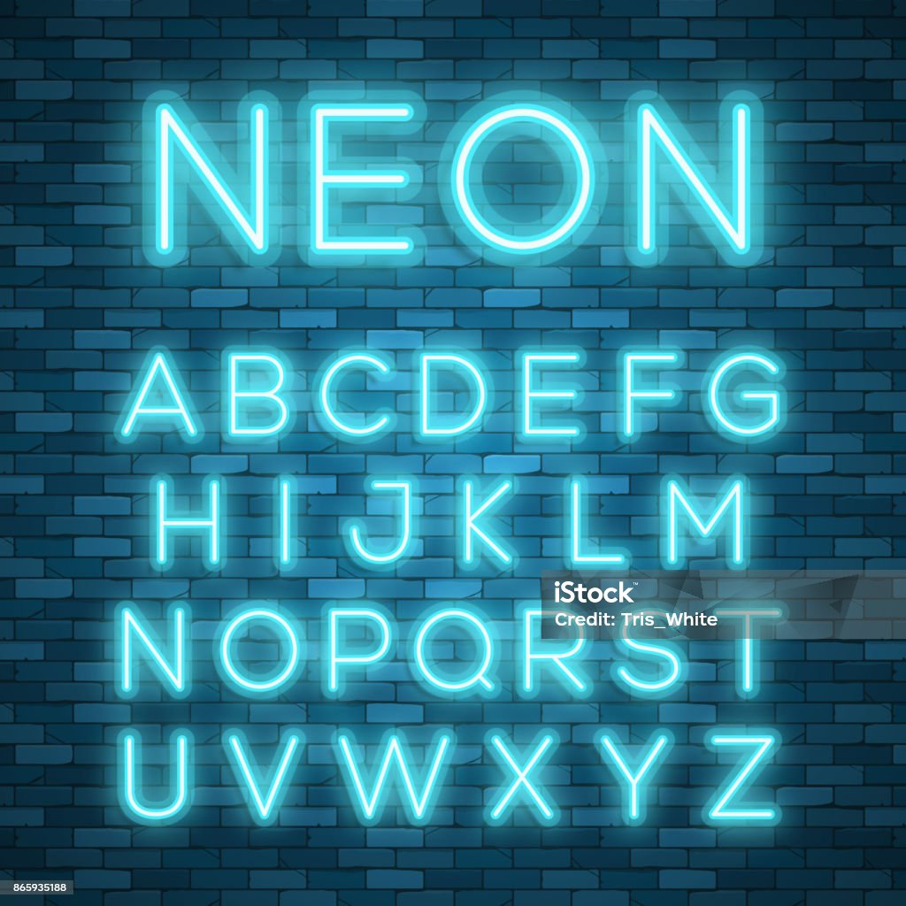 Realistic neon alphabet. Bright neon glowing font Realistic neon alphabet. Bright neon glowing font. Vector format Glow Stick stock vector