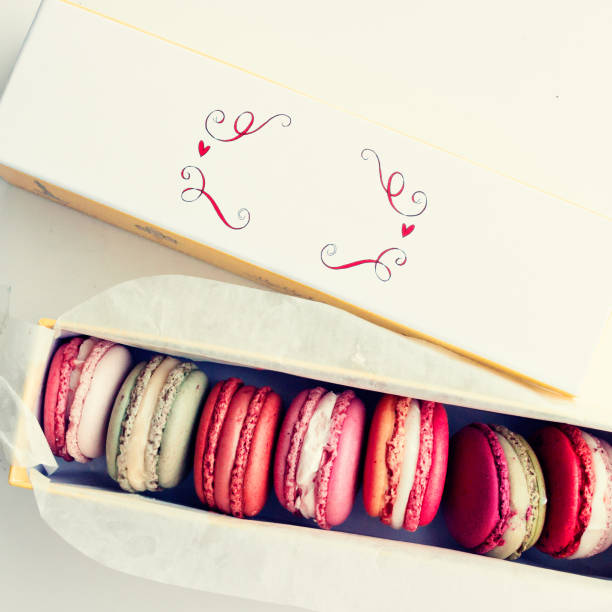 Pastel Macaroons in a box stock photo