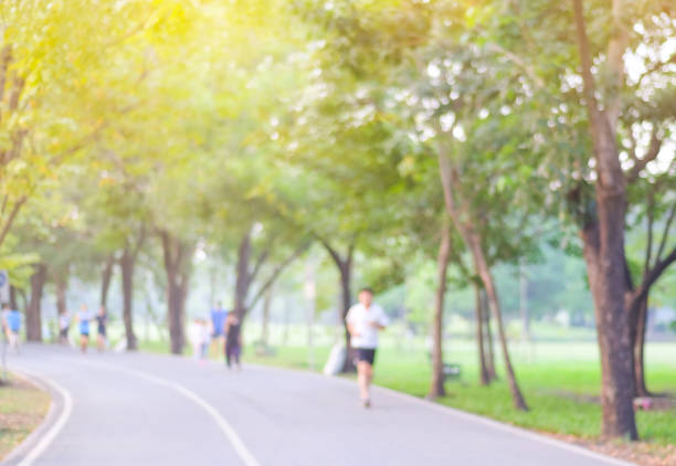 istock Blurred background of people activities in park with bokeh, autumn, fall 865976648