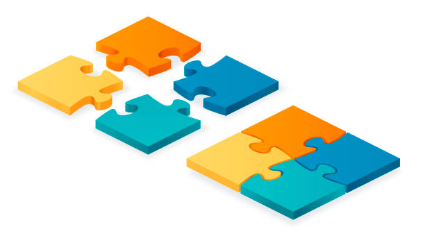 Puzzle Pieces Together and Apart Putting a puzzle together and taking puzzle pieces apart. disassembling stock illustrations
