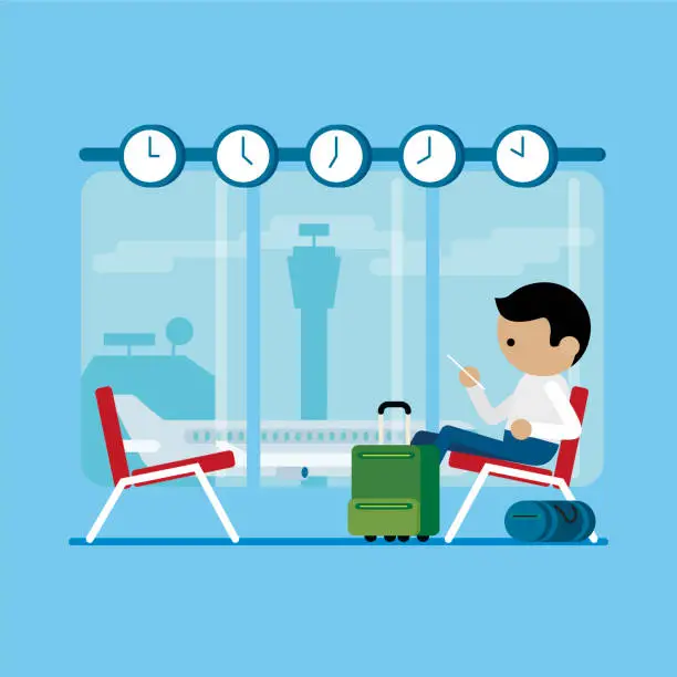 Vector illustration of Man is waiting in airport