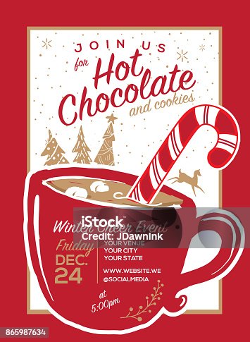 istock Hot Chocolate and cookies invitation party greeting design template 865987634