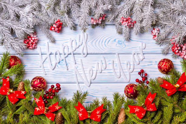istock Christmas composition. Christmas, winter, new year concept. Top view 865996328