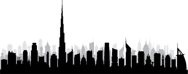 두바이 (모든 건물은 완전 하 고 이동) - dubai skyline panoramic united arab emirates stock illustrations