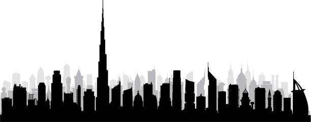дубай (все здания являются полными и поместными) - dubai skyline panoramic united arab emirates stock illustrations
