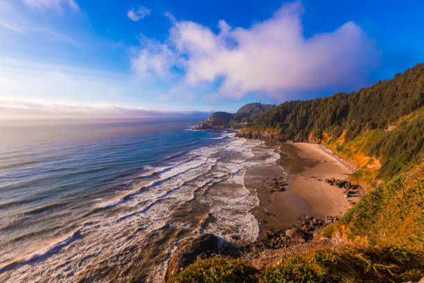 Heceta Head Lighthouse on the Oregon coastline stock photo