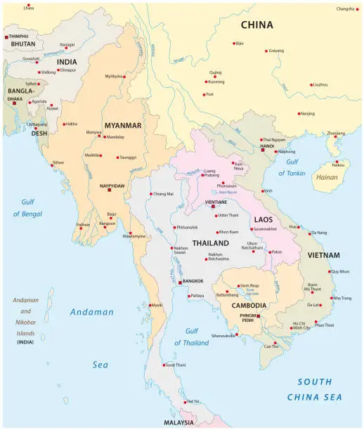 Vector illustration of Map of the states in south east asia